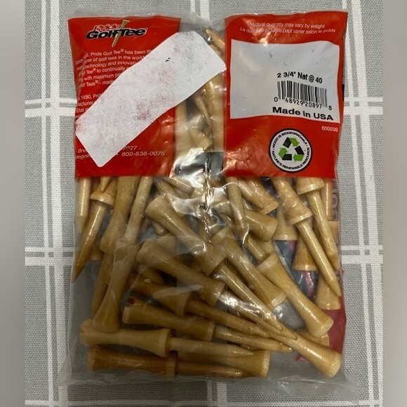 Golf Pride Wooden Step Tees 40) 2-3/4" & 50) 1-3/8” Made of 100% Hardwood Birch - Picture 3 of 5